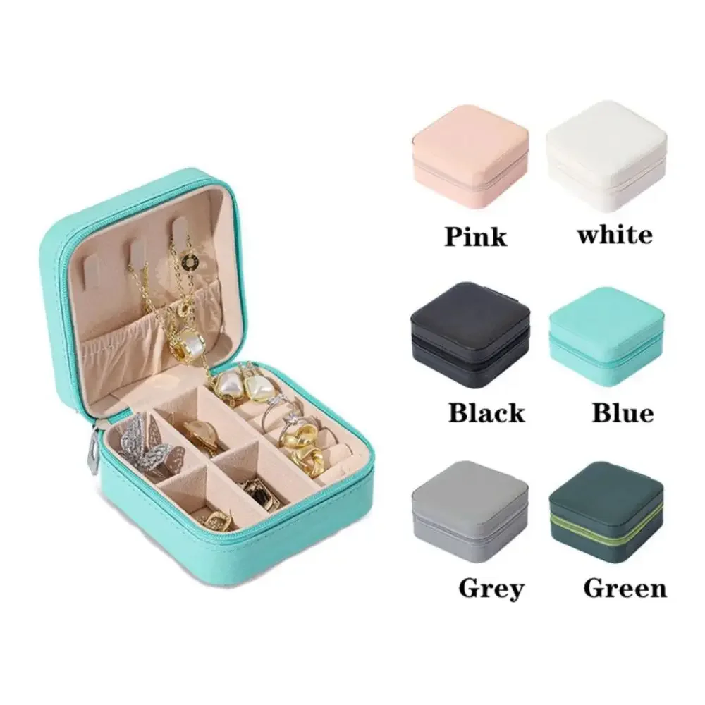 Mini-Schmuck-Aufbewahrungsbox, tragbar, für Zuhause, Reisen, Ohrringe, Halskette, Damen-Aufbewahrungsbox, Ring-Organizer, PU-Leder-Displ