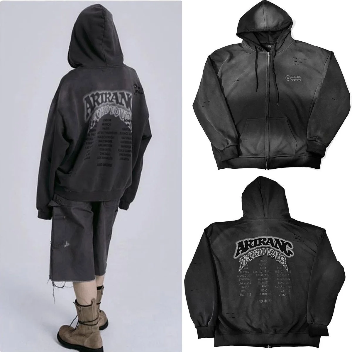 Men Arirang 2026 What Is Your Love Song New Retro Washed Grey Hoodie Casual Zipper Jacket Sports Streetwear Birthday Gift