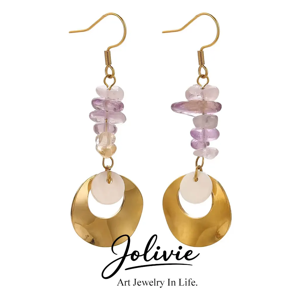 

Jolivie Bohemian Ethnic Style Natural Stone Pendant Earrings Fashionable Women's Holiday Travel Earrings Jewelry Gifts
