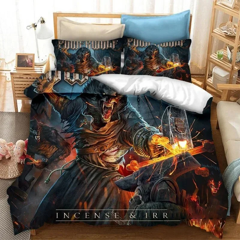 3D Print Powerwolf Bedding Set,Duvet Cover Comforter Bed Set Quilt Cover Pillowcase,King Queen Twin Size Boys Girls Adults