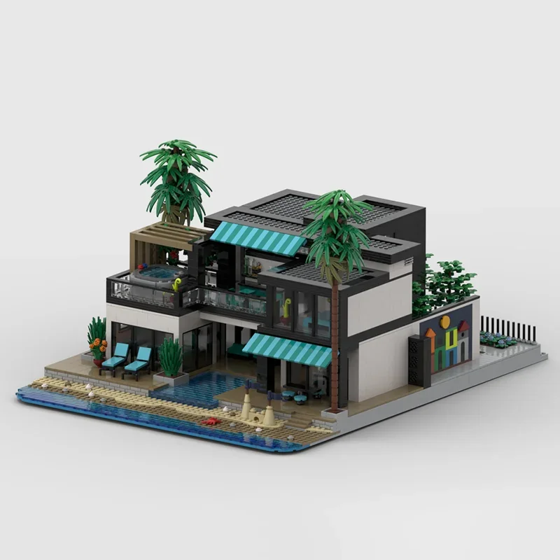 Moc Bouwstenen Strand Villa Vakantie Thuis Technologie Modulaire Bakstenen Model Geschenken Kerst Speelgoed DIY Sets Montage