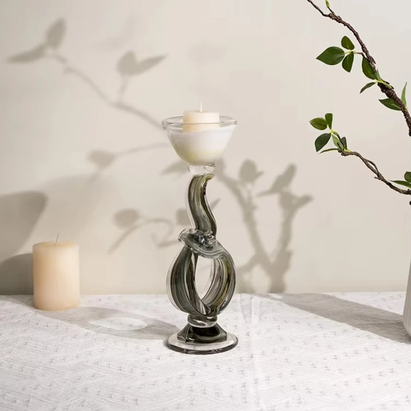 

Wholesale Custom Decoration Modern Luxury Handmade Glass Candlestick Green Glass Candlestick