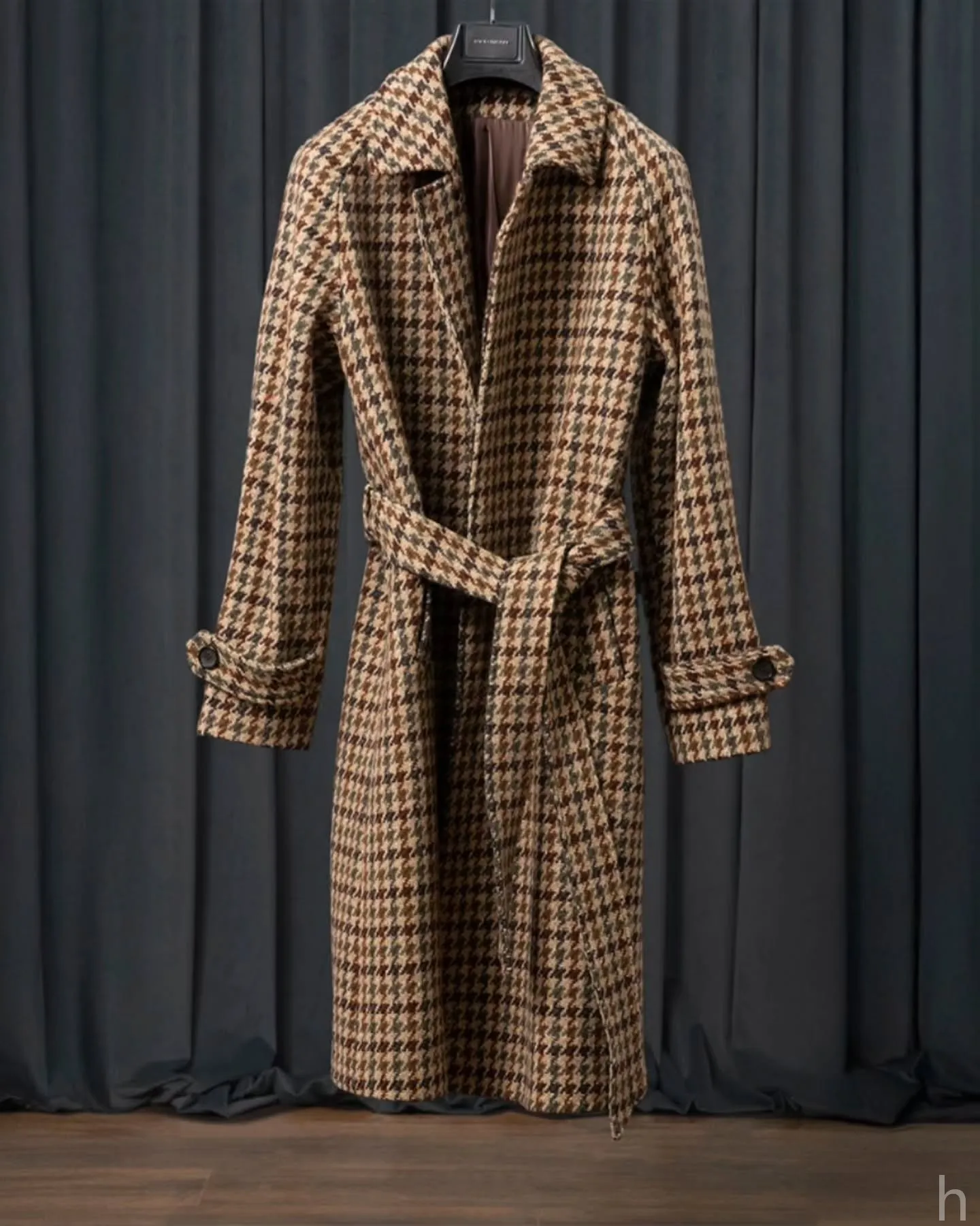 Luxury Houndstooth Men's Coat Belted Trench Coat Party Prom Customized Formal Long Overcoat E26366