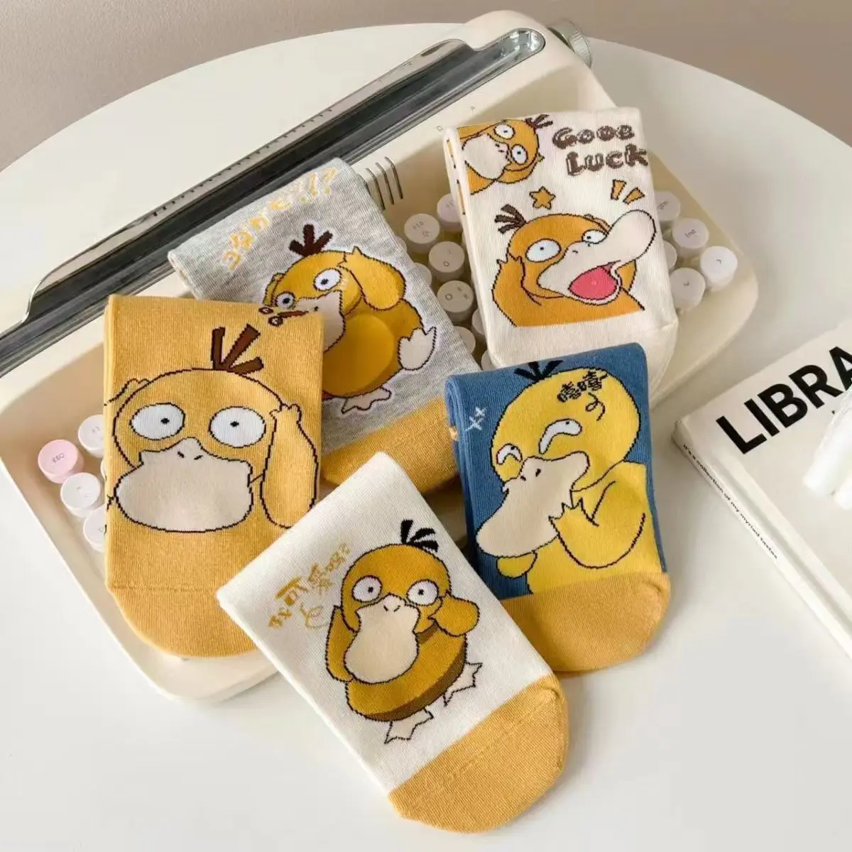 5 Pairs Of Sweet And Cute Cartoon Patterns For Women In Spring And Summer, Soft, Comfortable, Casual, Breathable Letter Socks
