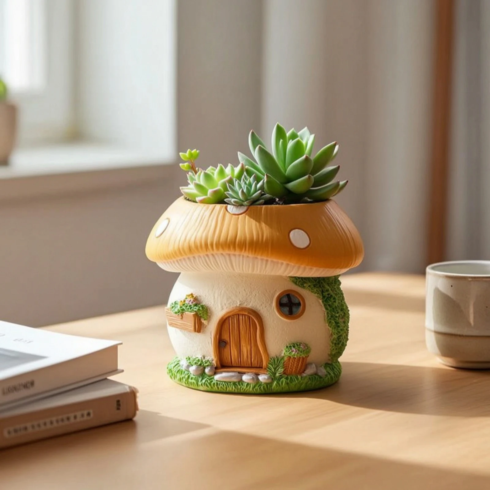 Fungus House Planter Decorative Fungus Planter Fairy Garden Ornament Cute Flower Pot with Drainage Hole Small for Gardeners