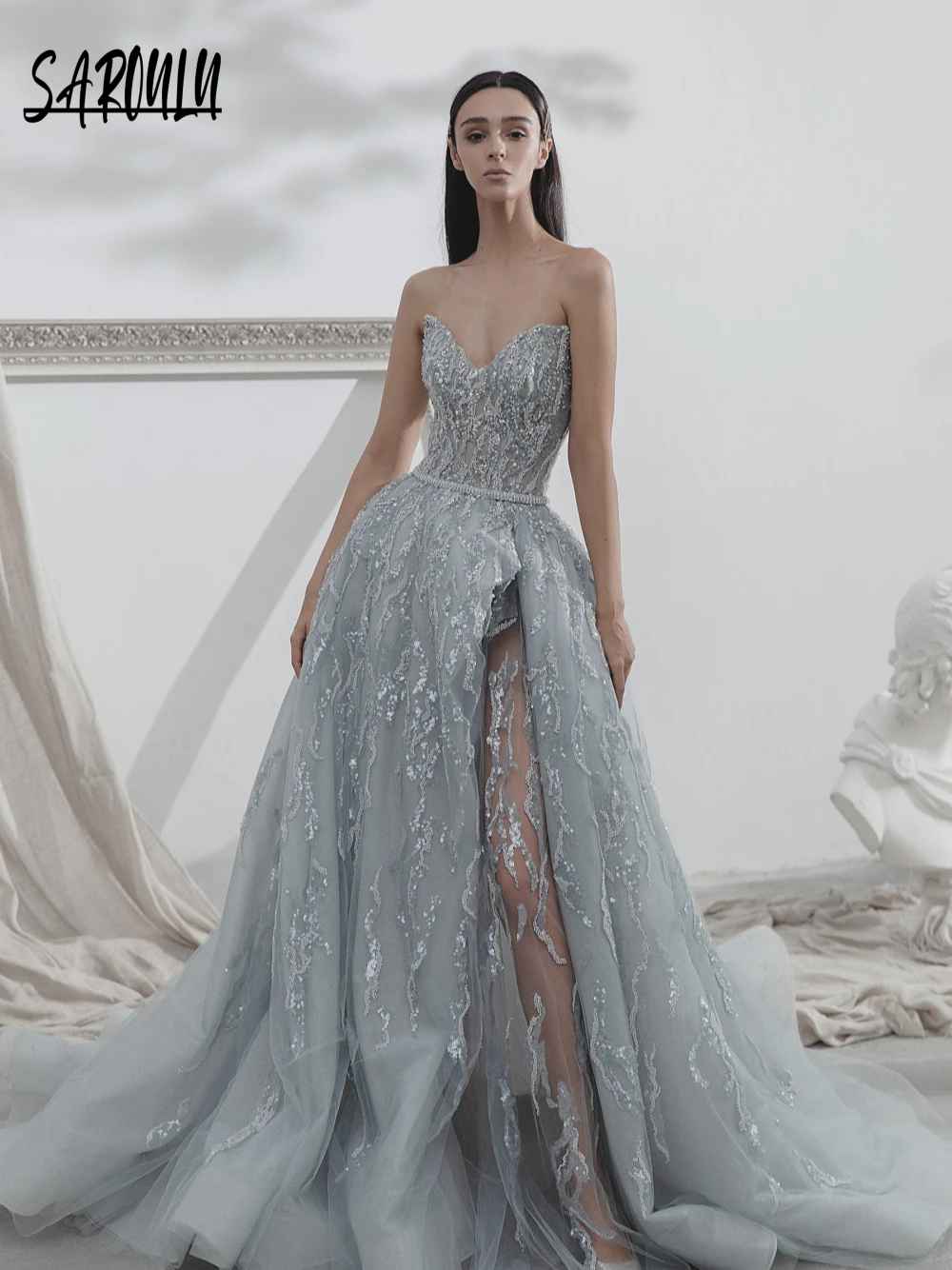

Shimmering A Line Tulle Evening Dress Sweet V Neck Beaded Sequined Fashionable Sleeveless Women Party Wear Customized Birthday