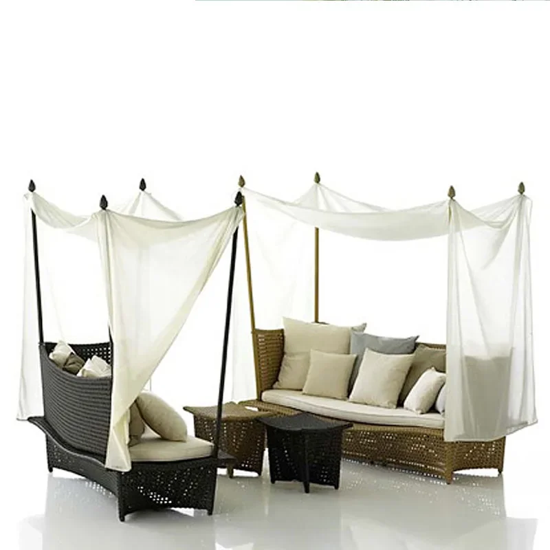 Outdoor rattan bed decoration rattan bed rattan chair imitation rattan bed sofa lying on a bed shading children