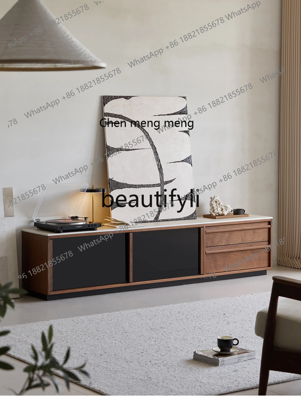 

Q178 Nordic solid wood TV cabinet living room North American black walnut small apartment floor rock slab locker
