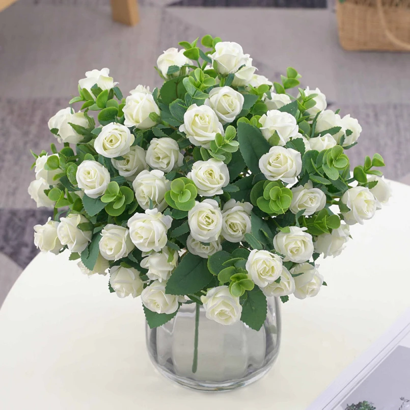 1 Stück künstliche Blumen, zur Dekoration von Wohnräumen, für den Außenbereich, Garten, Eukalyptus-Kranz, Pflanzen, für Hochzeiten und Partys, Seidenrosen-Sträuße, Requisiten für Fotoshootings. – Detail 3