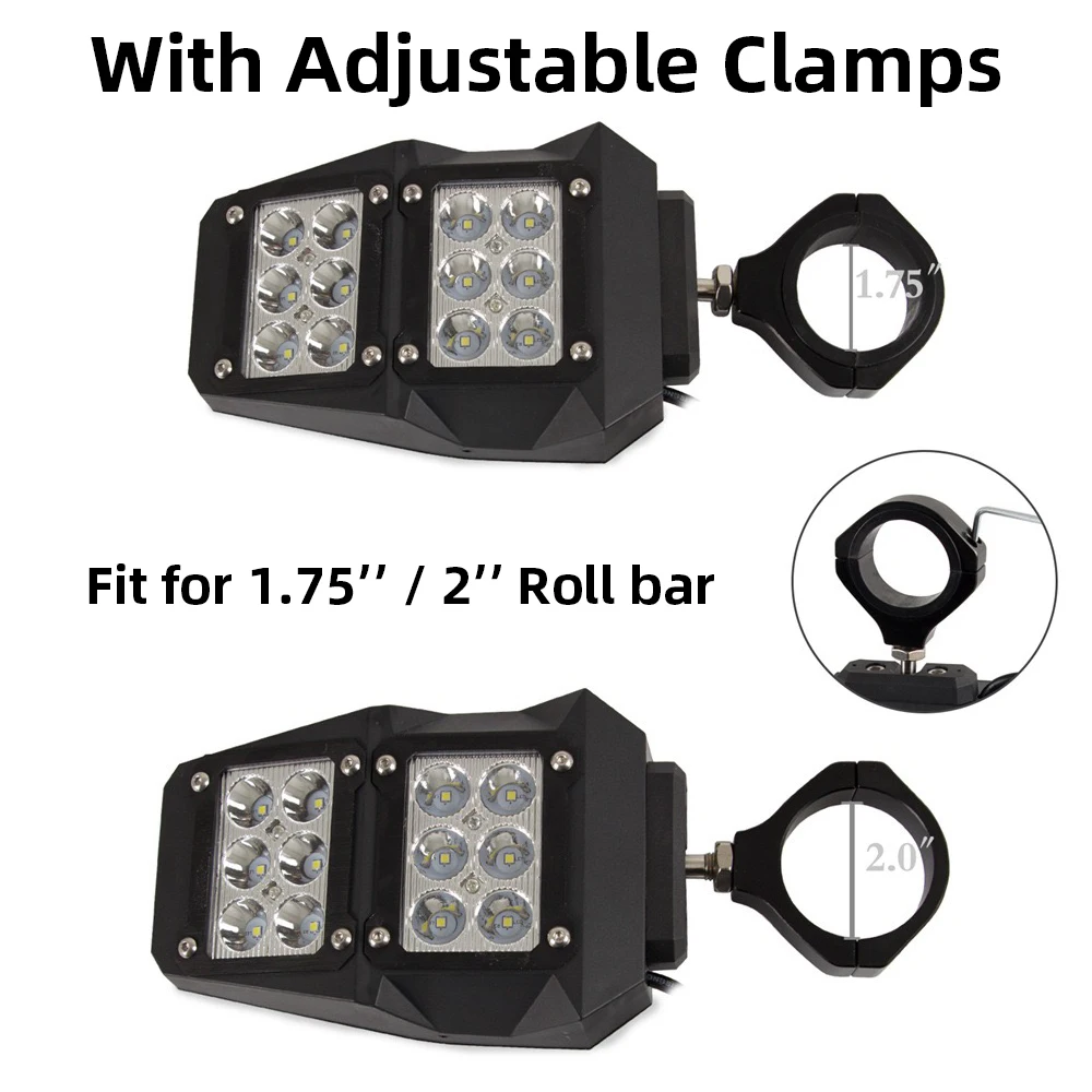 المرايا الجانبية للرؤية الخلفية UTV مع ضوء LED لـ Polaris RZR XP 1000 Yamaha Rhino Honda Pioneer Talon Kawasaki Teryx 1.75 ''/2'' Bar