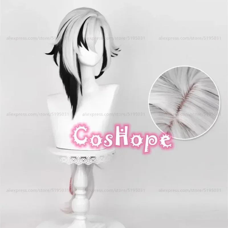 Peluca de cosplay Fontaine Harrow, peluca larga plateada, blanca y negra, pelucas de cosplay de anime, pelucas sintéticas resistentes al calor