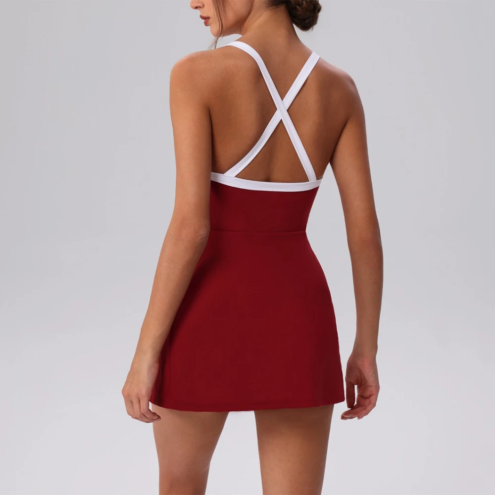 

Summer Women's Color Contrast Sports Jumpsuit Yoga Bodysuits Tennis One-piece Dress Female Outdoor Running Gym Fitness Suits