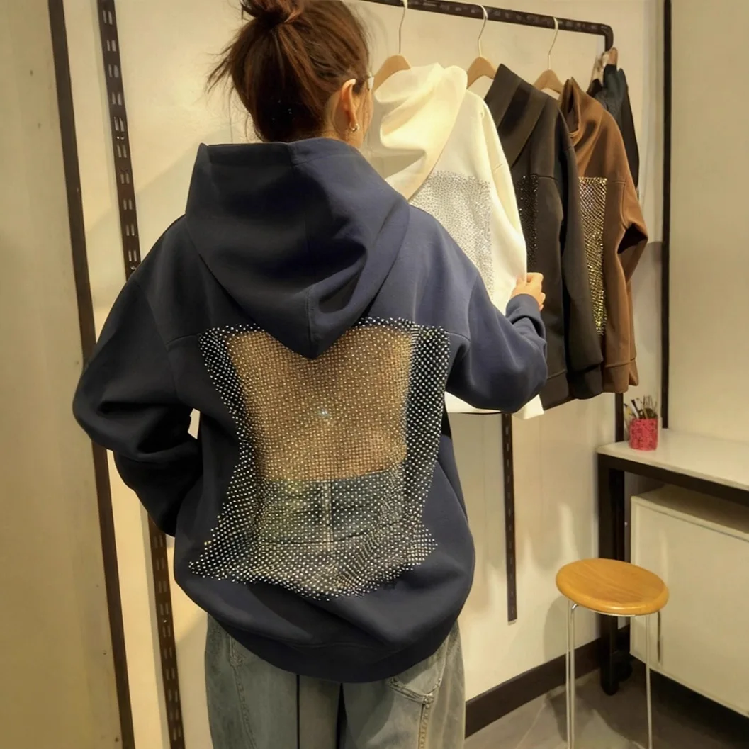 Women's Oversized Hooded PulloverMesh Cutout Backless Soft Cotton Blend Casual Sweatshirt Streetwear Loose Fit Warm Daily Wear