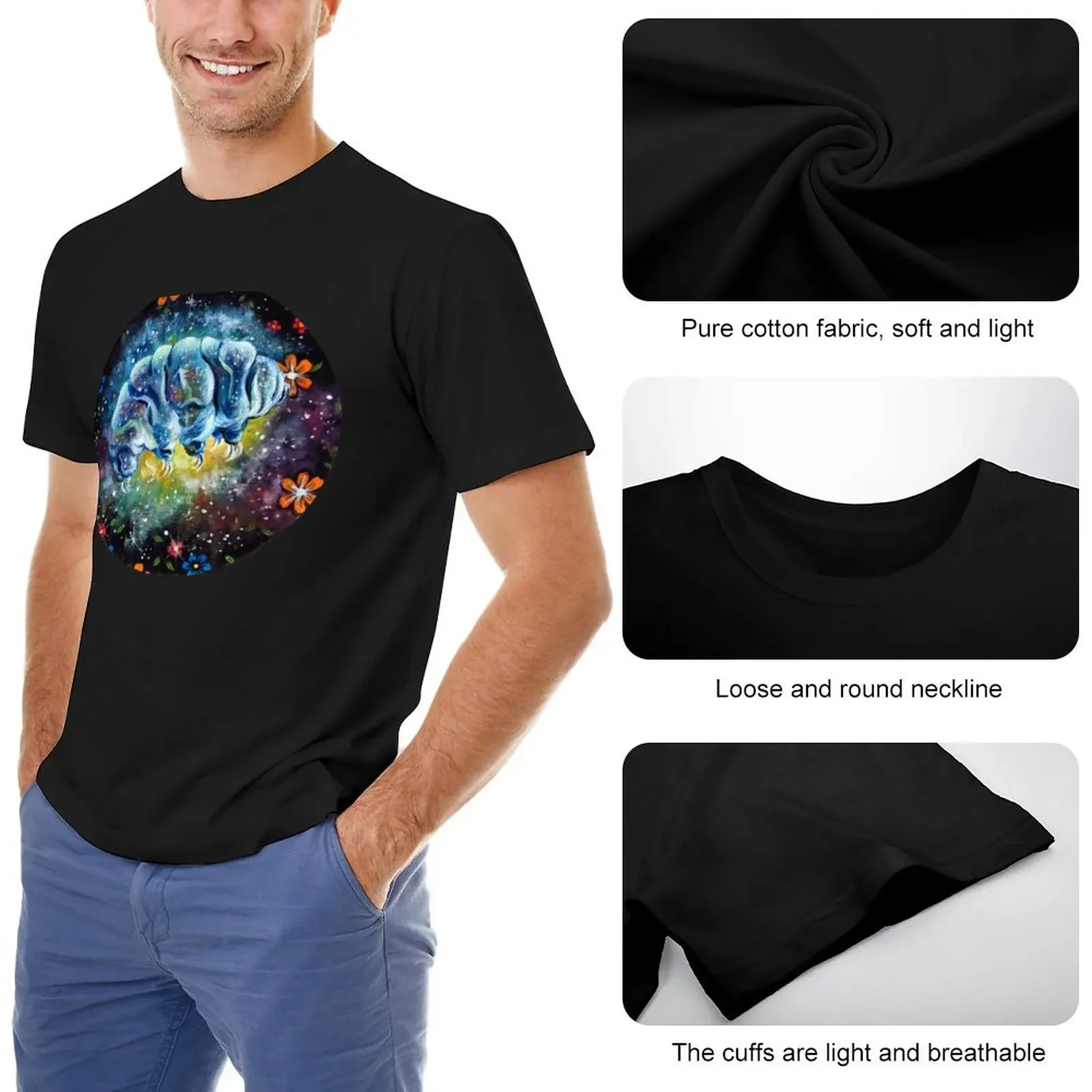 Floral Space Tardigrade- Galaxy Traveling Water Bear T-Shirt oversized t shirts custom t shirts black t-shirts for men