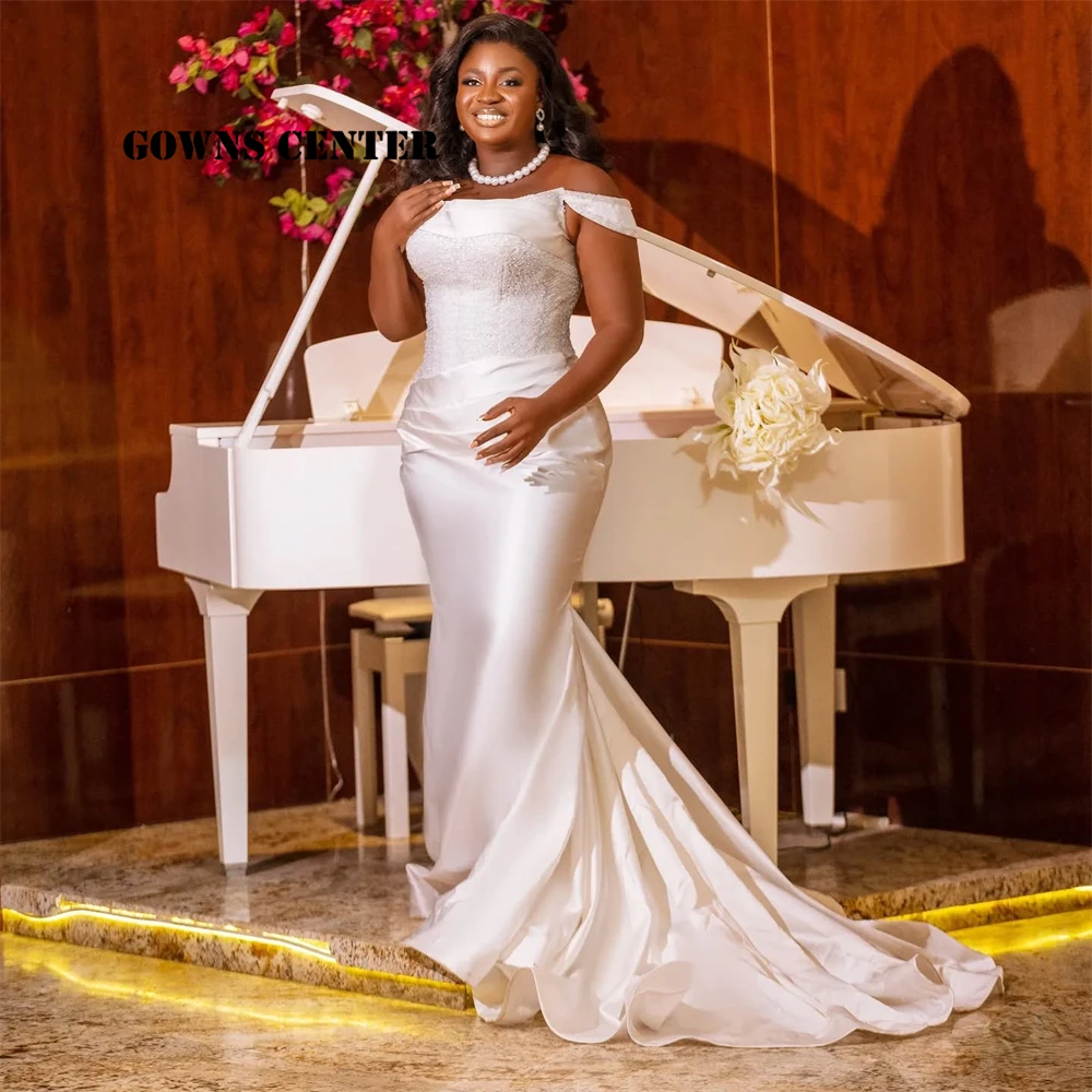 

Elegant Ivory Satin Mermaid Off The Shoulder African Mermaid Wedding Dress For Women 2025 Aso Ebi Bridal Dresses gala Customized