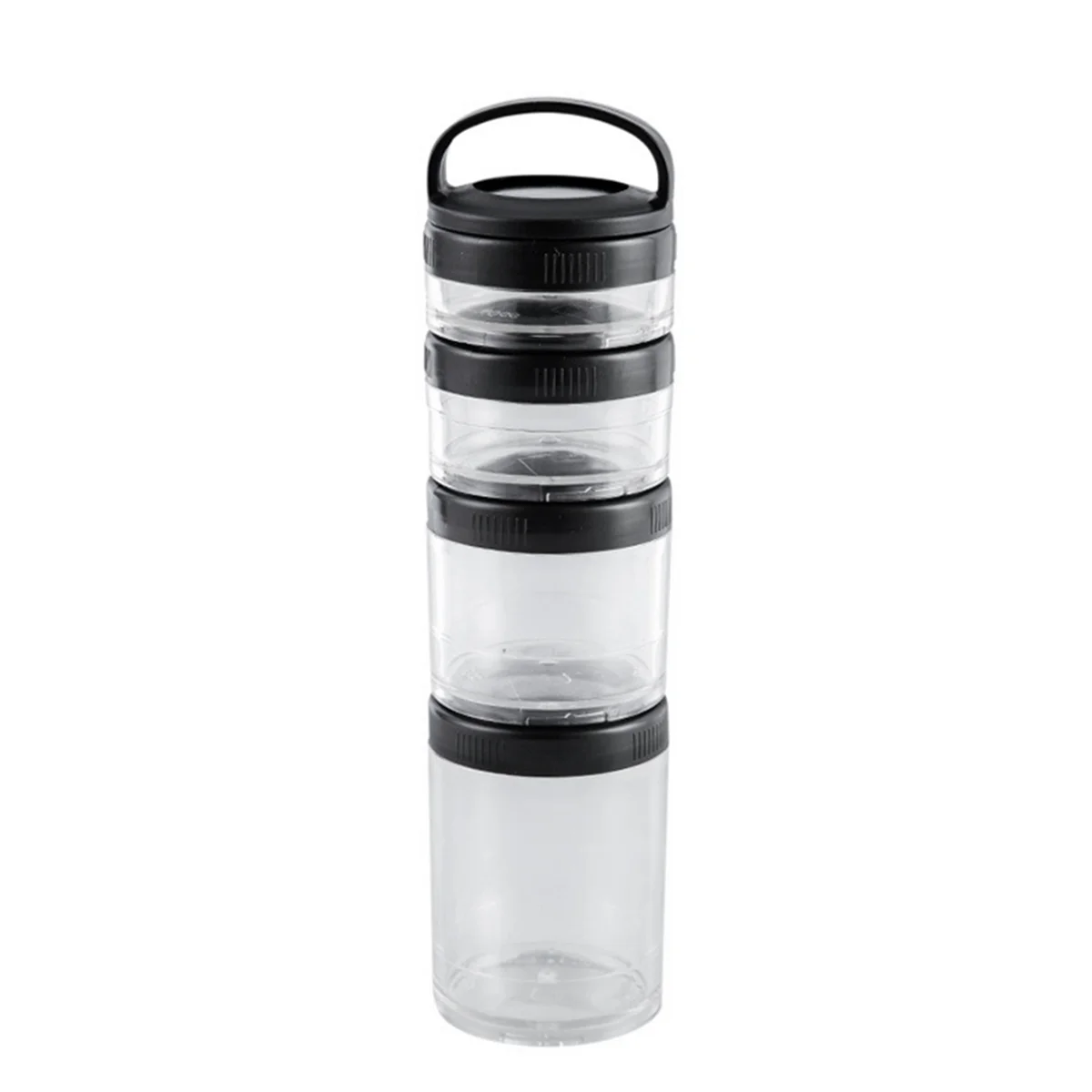 Stackable Snack Containers for Kids and Adult, 4 Stackable Snack Cups for School and Travel Transparent Black