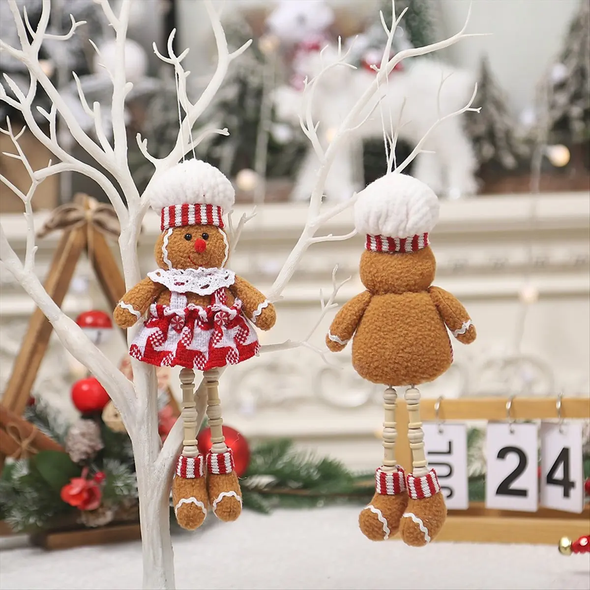 A58Z 2PCS Gingerbread Ornaments Christmas Gingerbread Ornaments Hanging Gingerbread Hanging Ornaments for Xmas Tree view 4