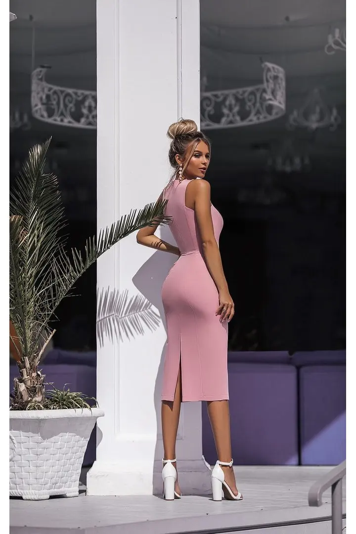 Novedad de verano para mujer, vestido informal ajustado sexi, ceñido al cuerpo con abertura, ropa para el hogar, vestido Midi de Color sólido sin mangas