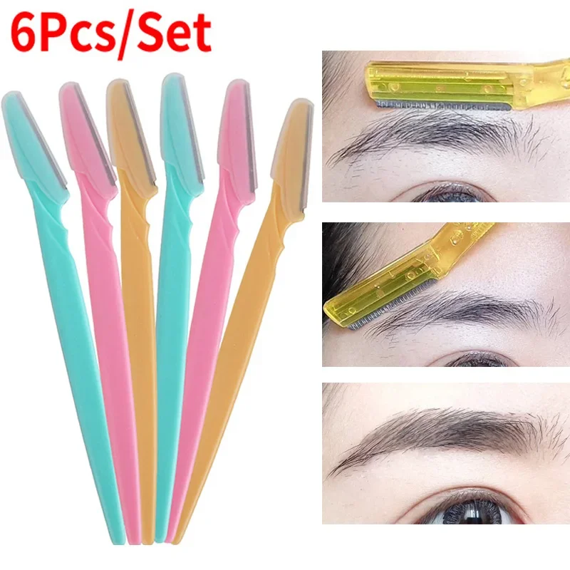 6ชิ้น/เซ็ตที่เล็มคิ้วเครื่องกำจัดขนบนใบหน้าเครื่องโกนหนวดคิ้วเครื่องมือที่แต่งคิ้วแต่งหน้า