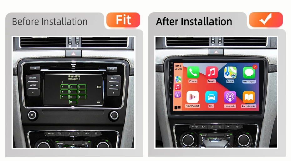 AWESAFE Kabelloses CarPlay Android Auto Radio für Skoda Superb 2 2008 2009 2010-2015 Auto-Intelligentes System RDS GPS FM BT DSP SWC – Detail 2