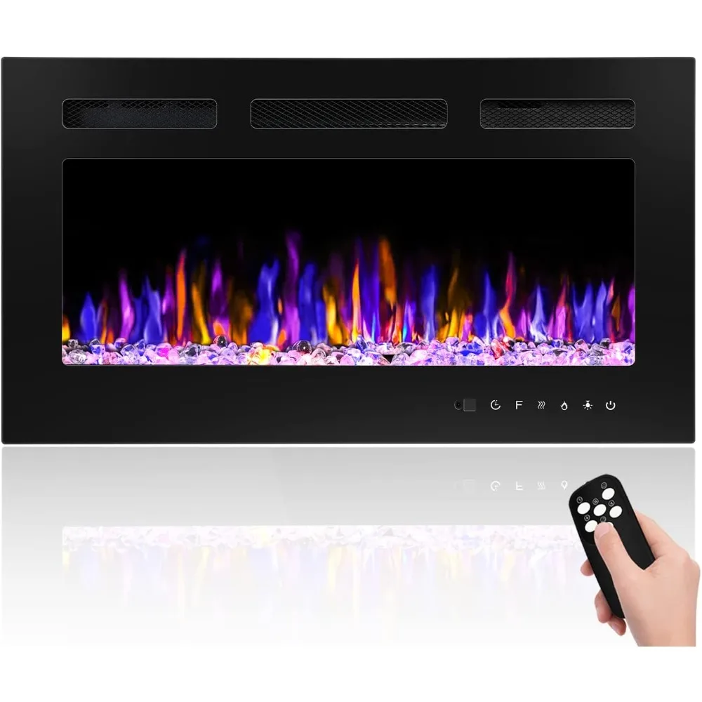 

Электрический камин, настенный и встраиваемый с дистанционным управлением, ультратонкий настенный каминный обогреватель мощностью 750/1500 Вт с регулируемым таймером
