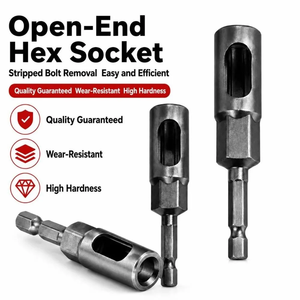 High Carbon Steel Open End Extended Reach Impact Resistant Deep Adapter Open Side Structure Sandblasted Finish Hex Driver Bit