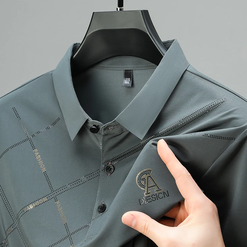 Summer New Short Sleeved POLO Shirt Ice Silk Breathable Luxury Print Men's Casual Fashion Simple Basic Versatile Top T-shirt