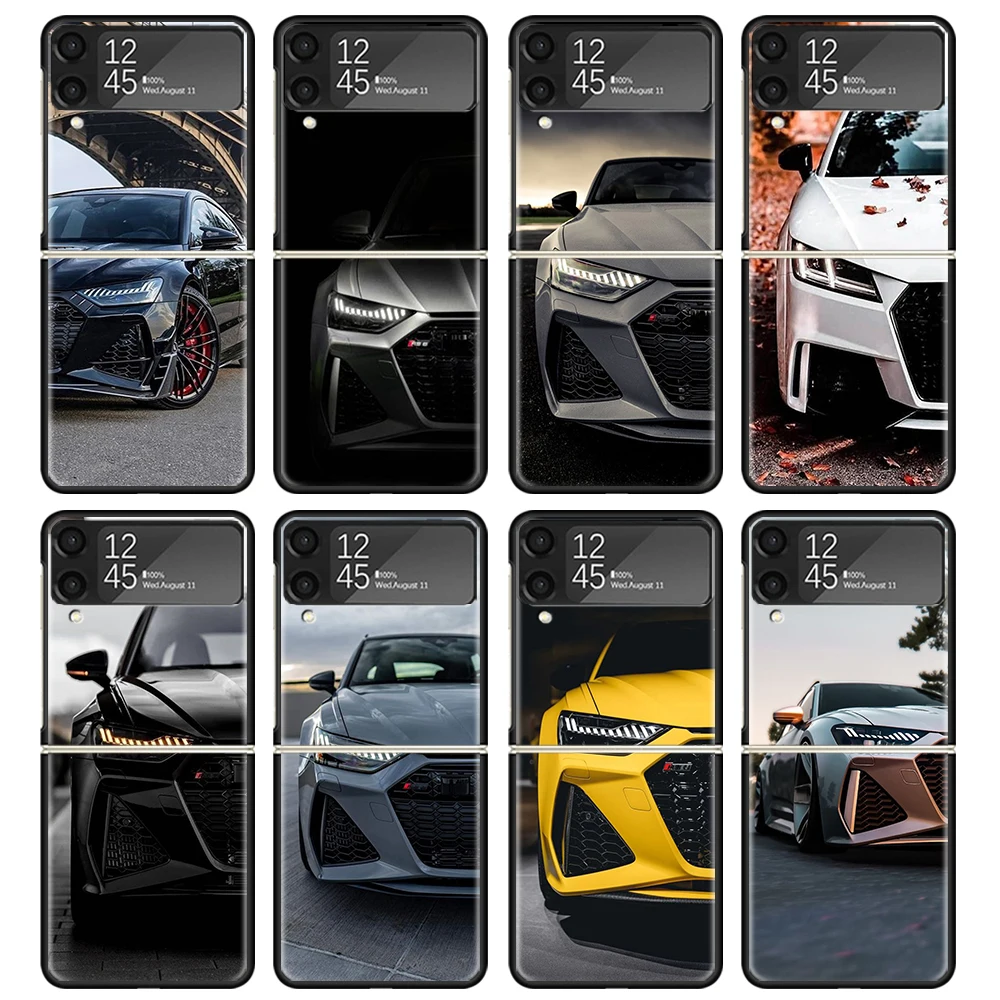 Super Car For A-Audis R-S Sport Case For Samsung Galaxy Z Flip 4 5 3 z Flip5 Flip4 5G Hard Phone Cover Flip3 Split Folding Black