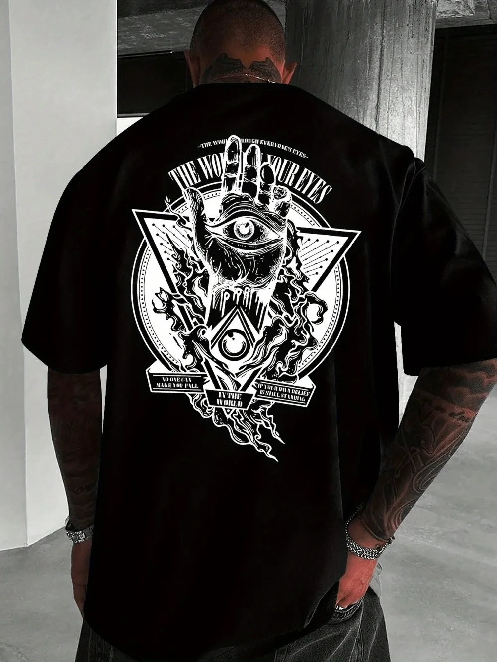 Trendy men's summer personalized totem print micro elastic breathable round neck T-shirt outdoor urban high street top