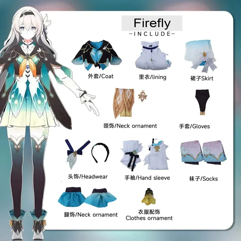 

Honkai: Star Rail Customized Anime Firefly Cosplay Comiket Costume Halloween Costumes for Women Stocking Wigc;6,r'8;p'