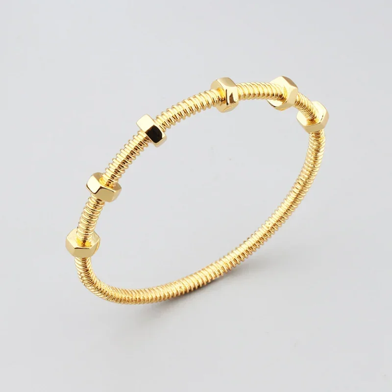 18k Rose Gold Titanium Steel Classic Screw Gold Couple Bracelet Hexagonal Nut Stainless Steel Retro Bracelet for Gift Dating
