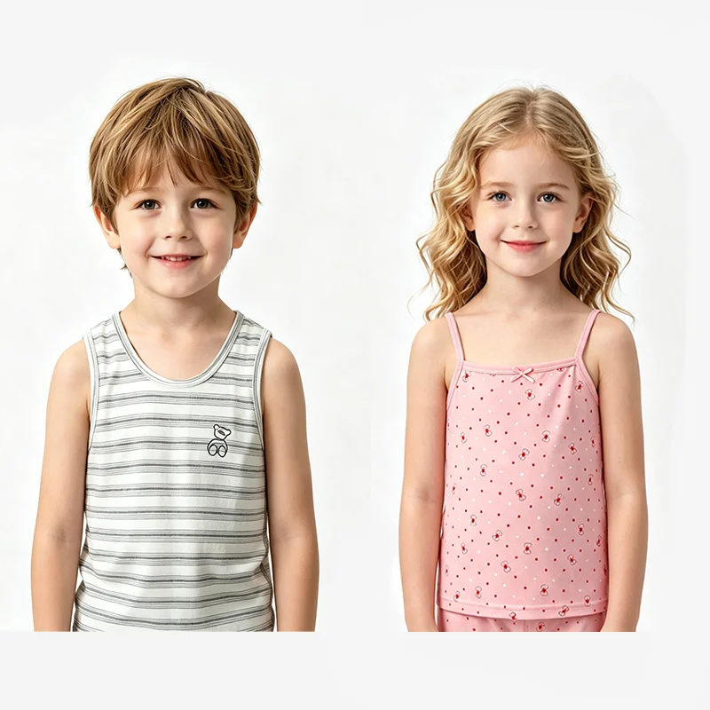 Cotton Prints Single-piece Children's Vest Boys' Girl's Inner Wear Baby Summer Female Hurdle Child Backing Clothes 3-13 Years