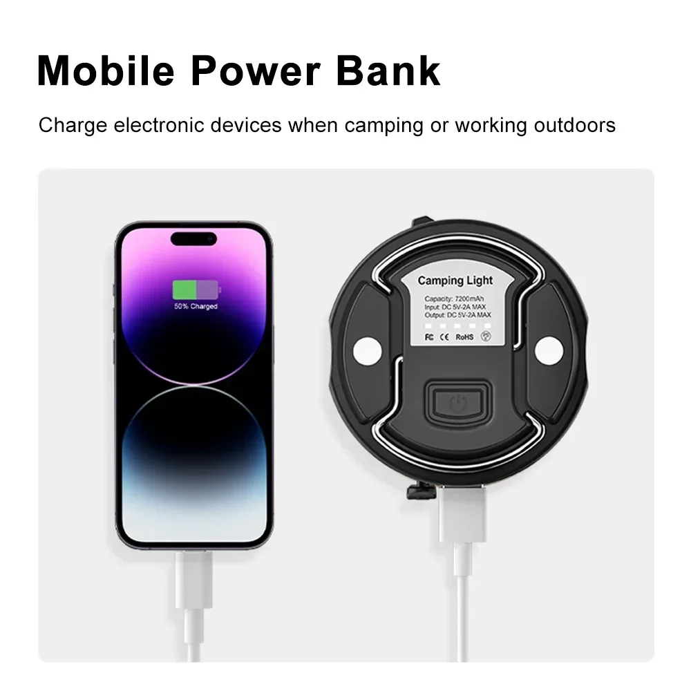 7200 mAh wiederaufladbare LED-Campinglampe, IP65, wasserdicht, tragbar, Fülllicht, Arbeitswartung, Beleuchtung, Notfall-Powerbank für den Außenbereich