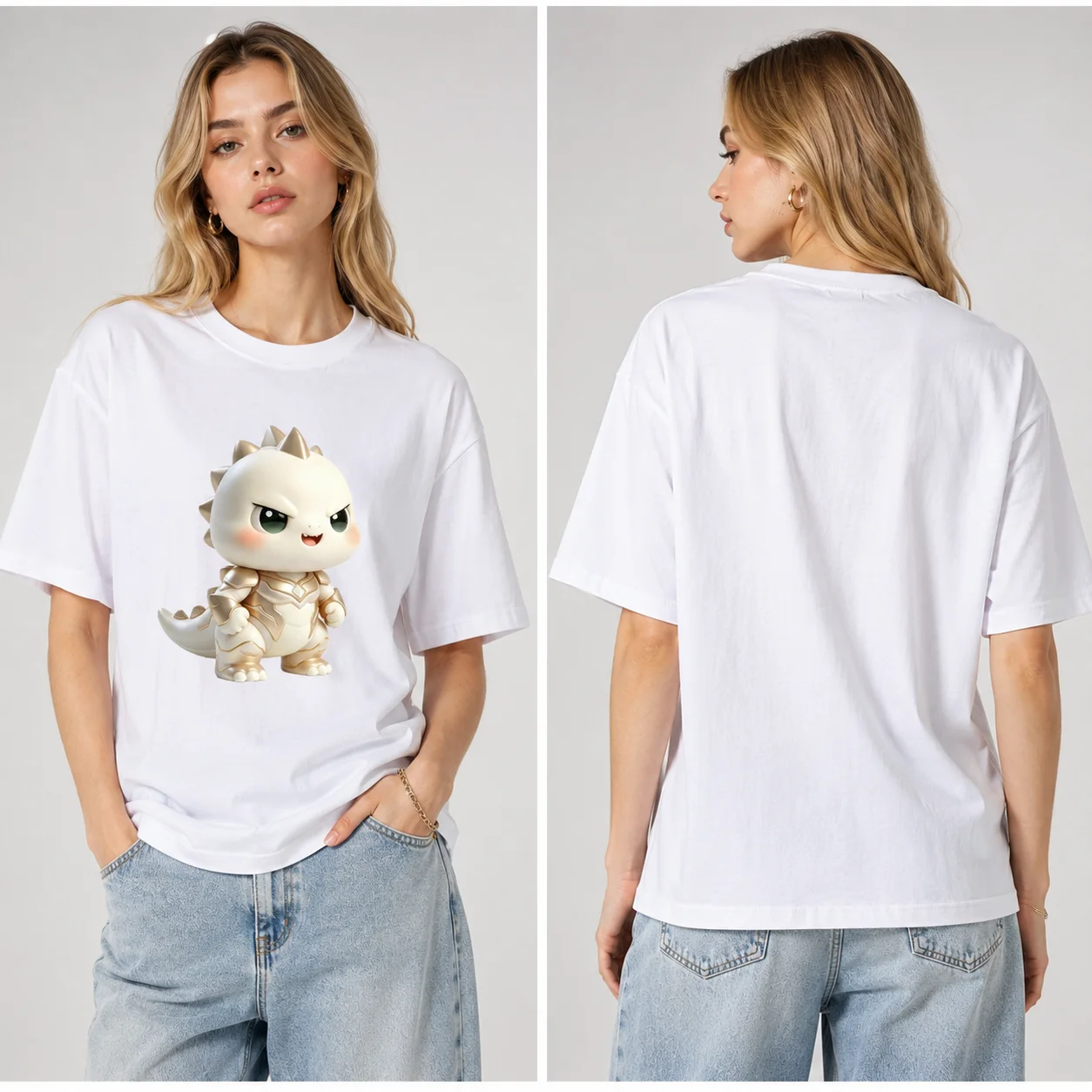 Cute Dinosaur Warrior Graphic Print T Shirt Unisex Summer Oversized Crew Neck Cotton Short Sleeve Funny Cartoon Casual Top