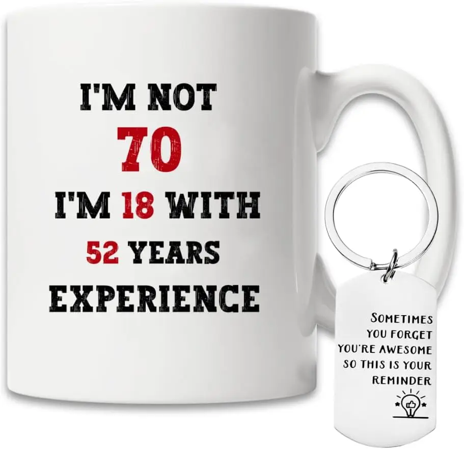 

MissDaisy-70th Year Old Birthday Gifts For Women Men, Birthday Gift Ideas Cups Mugs with Keychain Gift (70th Birthday)