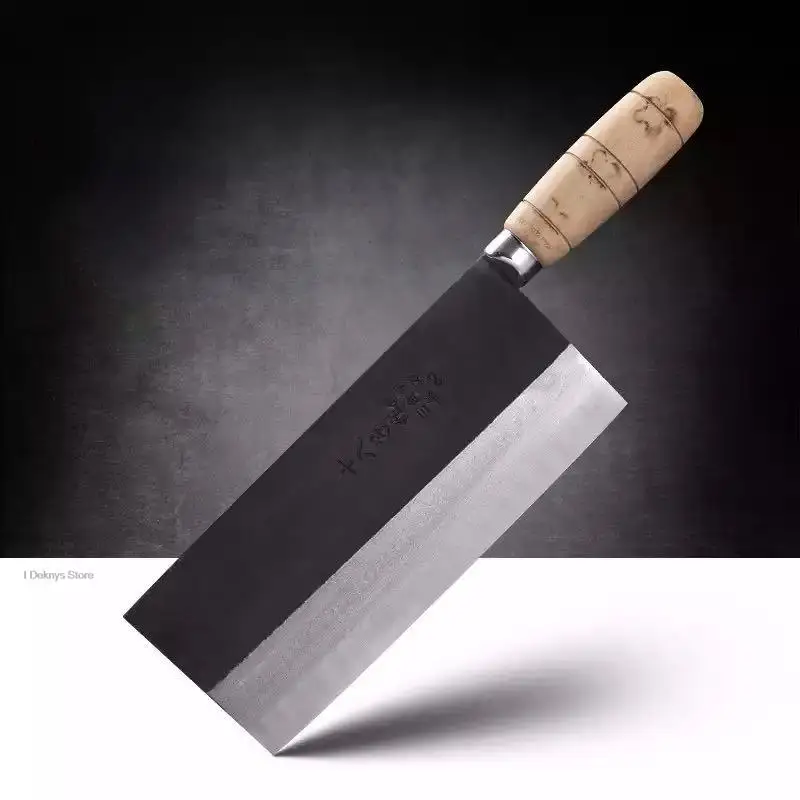 Kitchen Knife Professional Chinese Chef\'s Cleaver Knives Handmade Carbon Steel Wooden Handle Household Slicing Butcher Knife