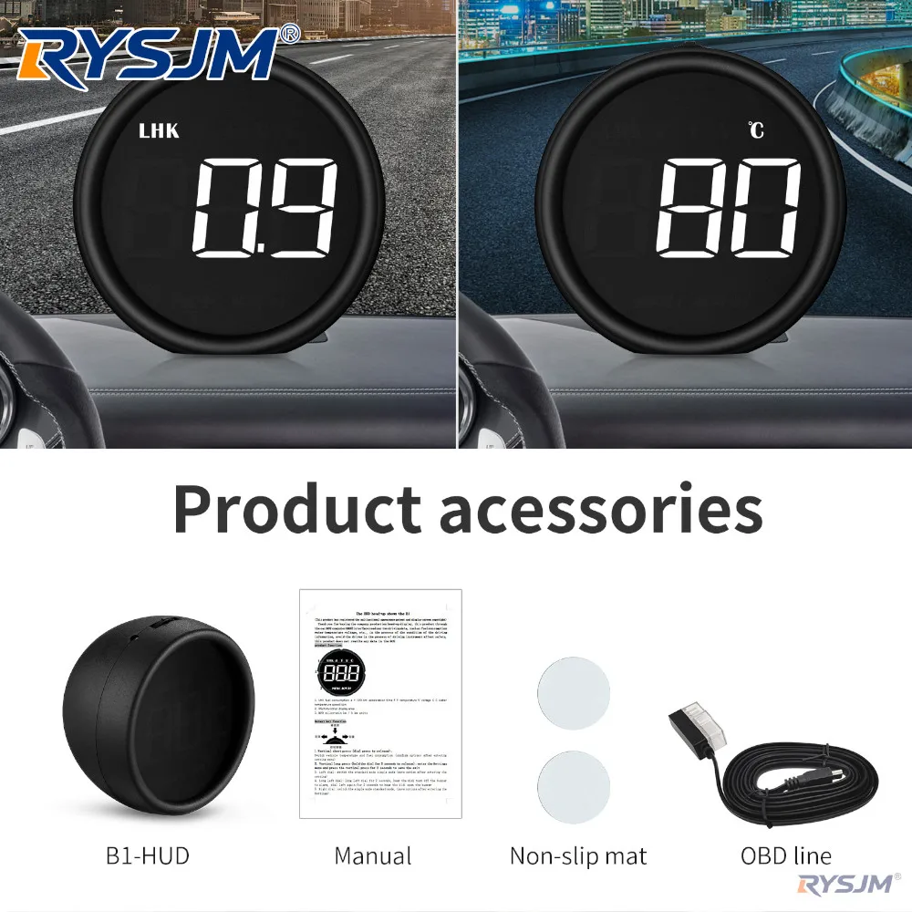B1 OBD2 HUD Auto-Head-Up-Display-Projektor Digitales Messgerät Tachometer Wassertemperatur Voltmeter Kraftstoffverbrauch Mit 5 Alarmfunktionen