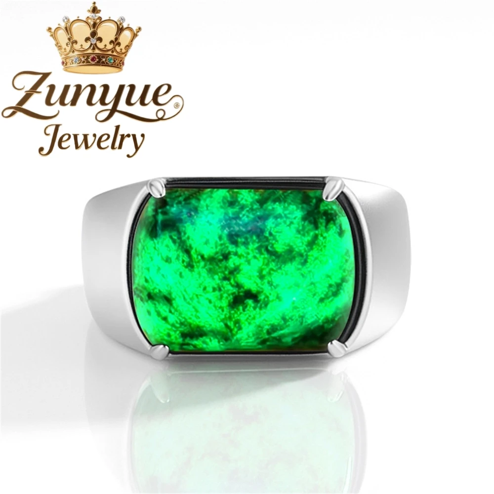 

S925 Silver Natural A-Grade Jadeite Black Jade Saddle Ring Ice-Type Jade Black Jade Ring Finger Guard Men's Style Adjustable