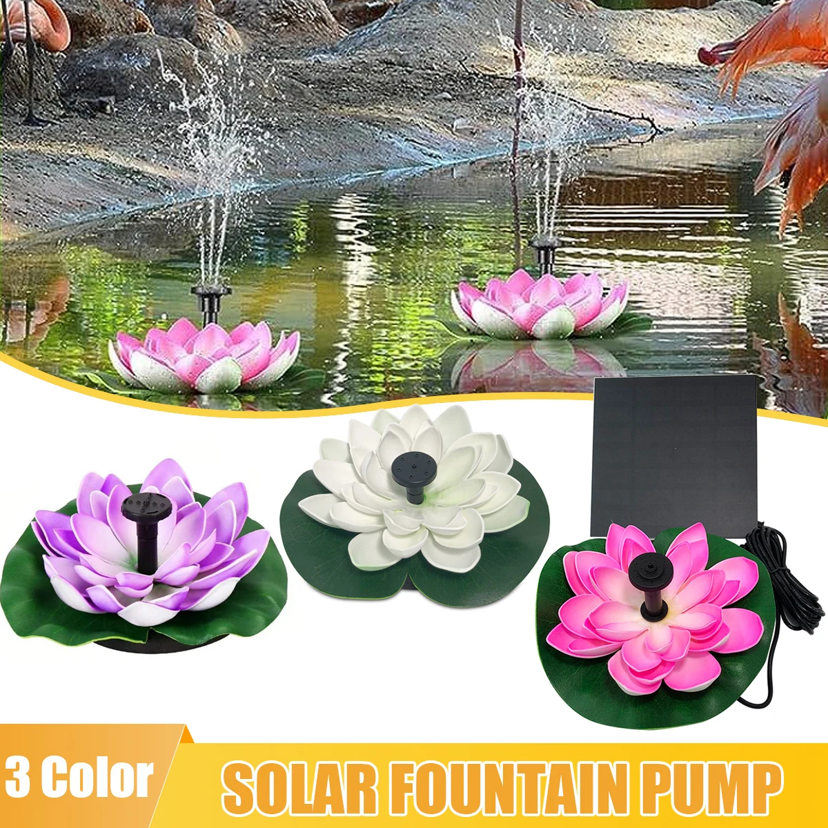 Solar Rotating Lotus Floating Fountain Outdoor Garden for Garden Bird Bath, Pond Decoration, Waterscape Garden Decoration