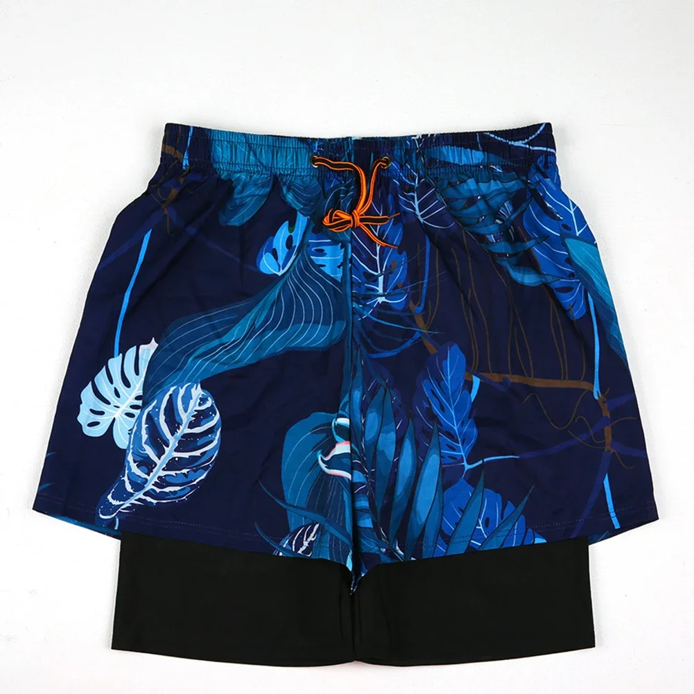 Men Swimming Liner Stretch Swimwear 2 In 1 Quick Drying Running Gym Swim Shorts