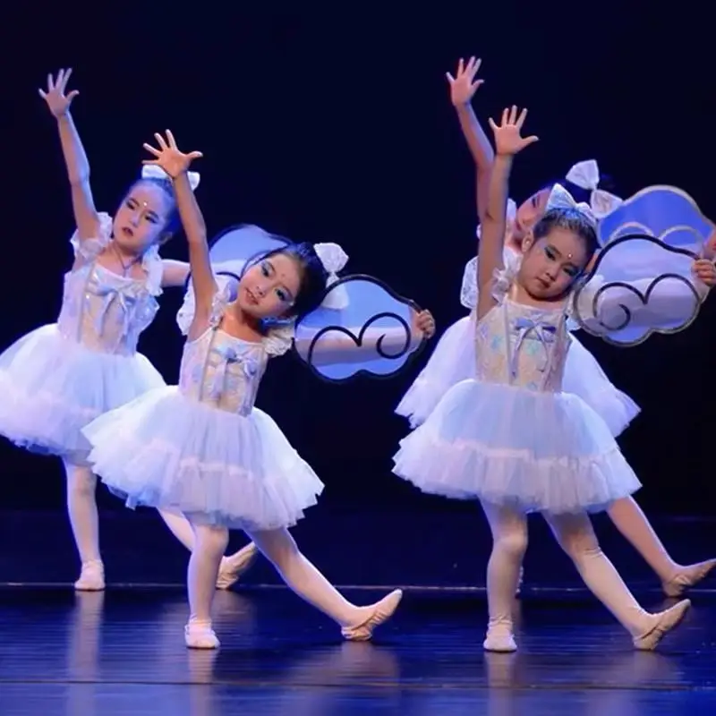 Novos trajes infantis meninas bonito lantejoulas vestido de princesa ballet dança traje