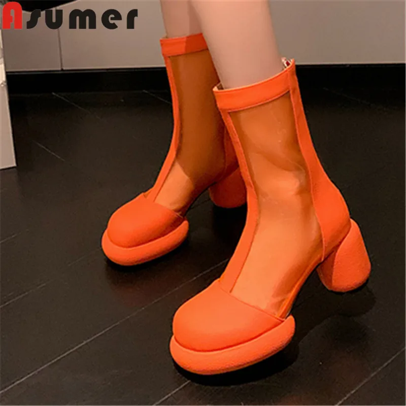 

Asumer 2022 New Genuine Leather Womem Summer Boots Fashion Strange Style High Ankle Boots Ladies Zipper Dress Platform Shoes