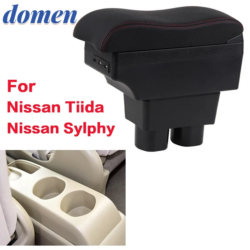 

For Nissan Sylphy armrest box for Nissan Tiida car armrestVersa Tiida Latio armrest box USB ashtray auto parts