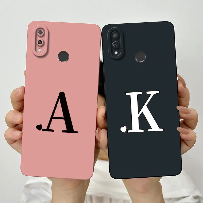 For Huawei Y9 2019 Case Huawei Enjoy 9 Plus JKM-LX3 JKM-LX1 Cover Cute Initial Letters Square Phone Case Shockproof Back Cover