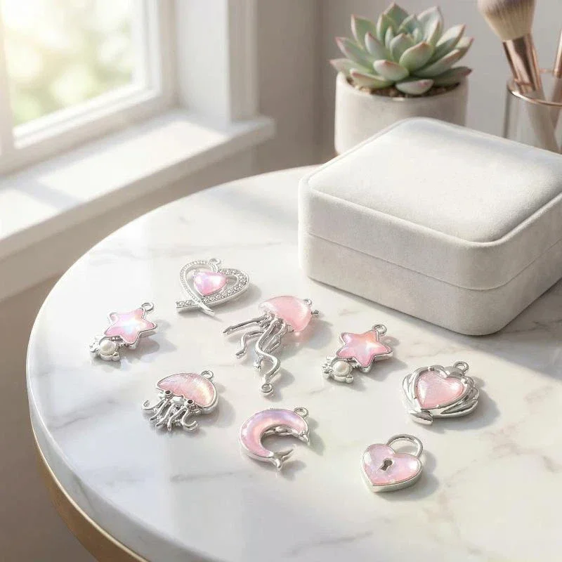 Pink Resin Inlaid Star And Moon Alloy Charms 10pcs For Diy Crafts Handmade Jewelry Supplies Bracelet Necklace Party Accessory