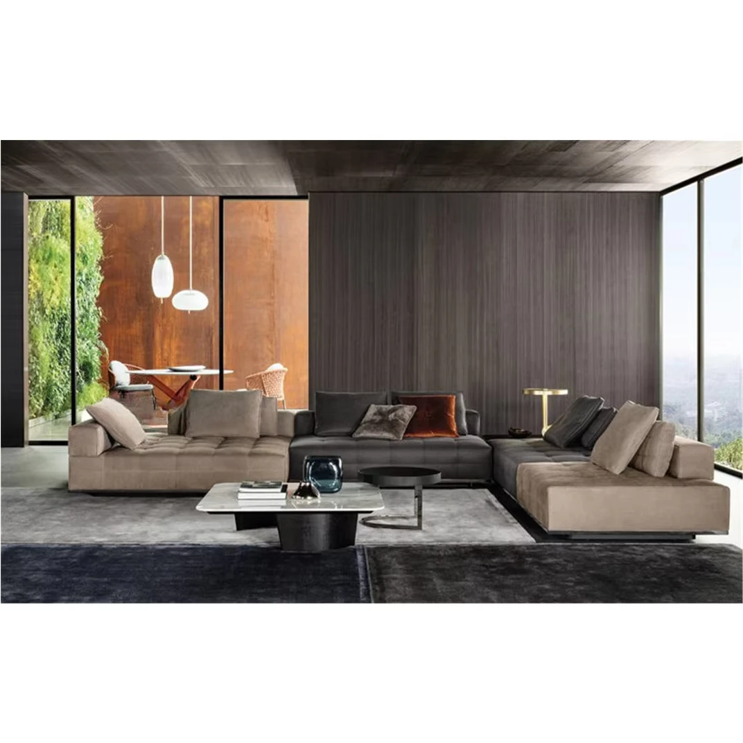 Modular Design L-shaped Modern Living Room Furniture Velvet Luxury Italian Combination Sofa Set