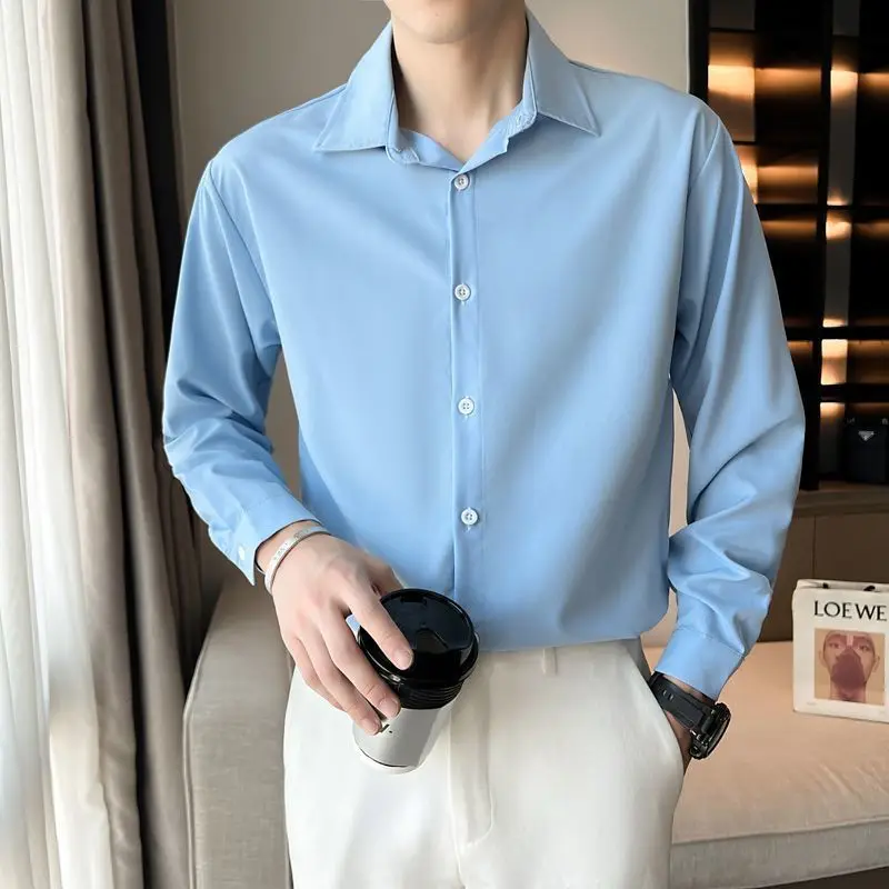 

Мужская Однотонная рубашка с длинным рукавом, Повседневная Свободная Классическая однобортная рубашка в Корейском стиле, модель Y116, 2023