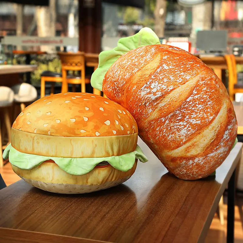 Grande 3D Simulação Burger Plush Travesseiro Sofá Almofada, Engraçado Comida Recheada Cheeseburge Sanduíche Brinquedo Macio Plushies Carro Almofada Brinquedos