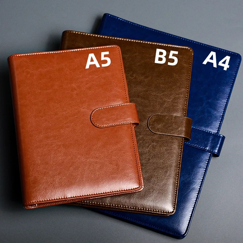 A5 A4 B5 PU Leather Business Ring Binder Notebook Detachable 6 Hole Loose Leaf Journal with 100 Sheets 100gsm Paper for Office