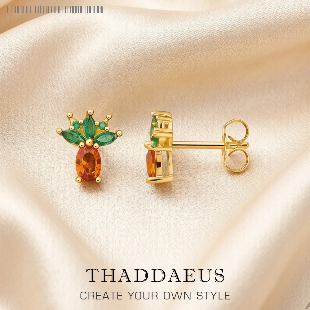 Ohrstecker Ananas Gold, europäischer Stil, süßer feiner Schmuck für Frauen, 2022 Sommer neues Geschenk aus 925er Sterlingsilber